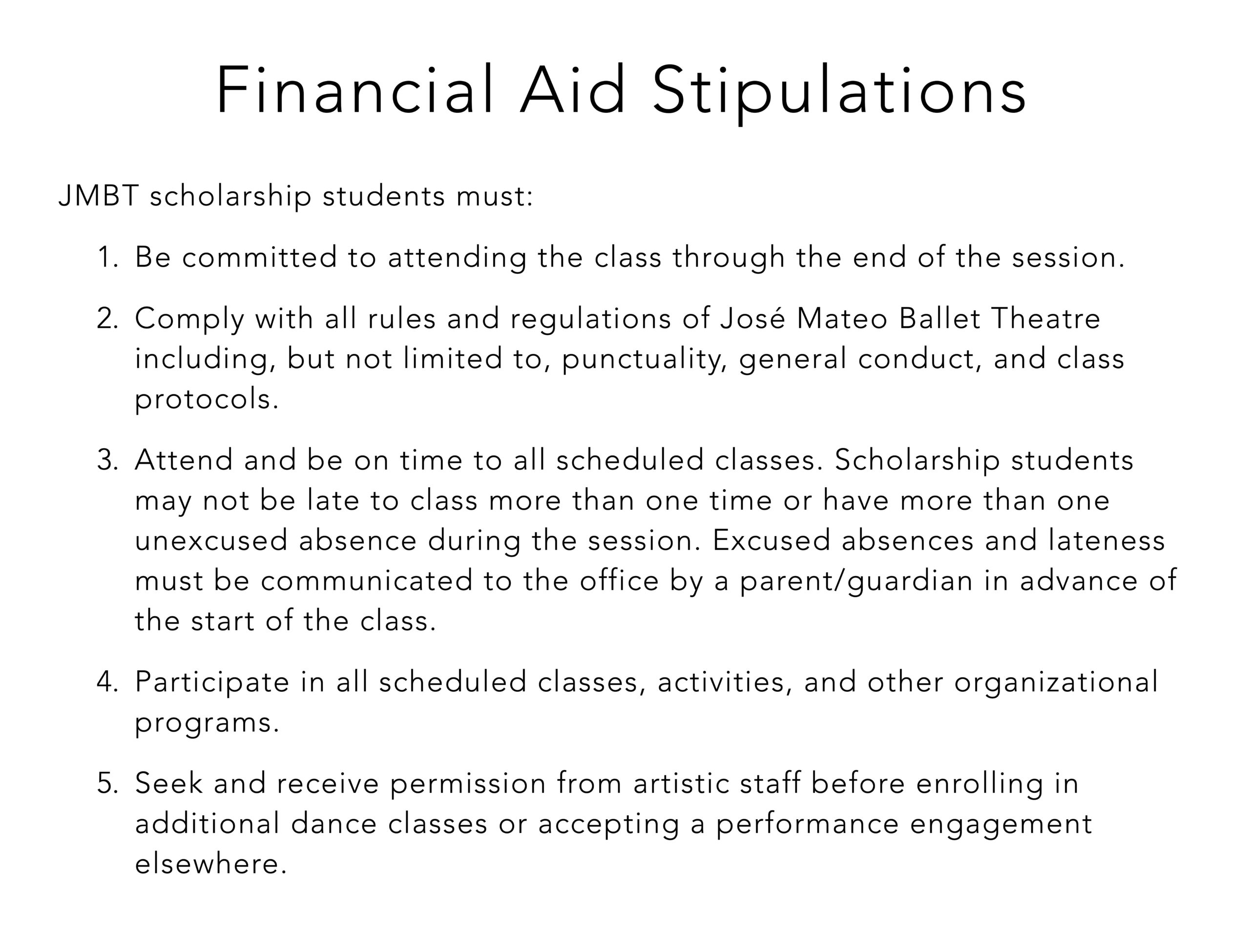Financial Aid Stipulations (Teenager's Introduction to Ballet)