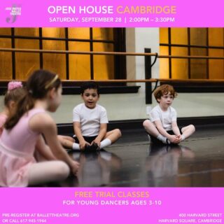 If you missed our August Open Houses, we have two more coming up this month! Join us for free trial classes for young dancers ages 3-10! Learn more about the school and how the Young Dancers Program is the right choose for your child! ✨CAMBRIDGE
📆 Saturday, September 28 | 2:00-3:30pm
📍 400 Harvard Street, CambridgeDORCHESTER
📆 Saturday, September 21 | 9:00am-1:45pm
📍 14 Cushing Ave, Boston🖊️Sign up at ballettheatre.org/open-house or link in bio!#jmbt #josemateoballettheatre #openhouse #balletclass #danceclass #youngdancer #balletforkids #creativedance #preballet